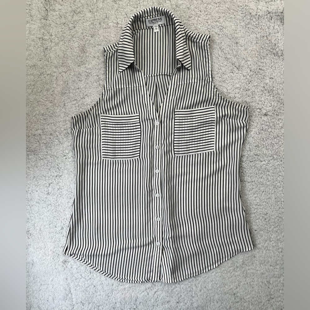 Women's Express Black White Stripe Portofino Stripe Original Fit Top Size SP